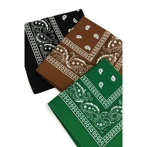 Black Brown Green Colorful Bandanas 21x21 Inch Square Western Style Scarves Set